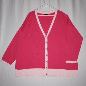 Talbots Cardigan 3X Pink V-Neck Button Long Sleeve Pastel Contrast‎ Trim Barbie